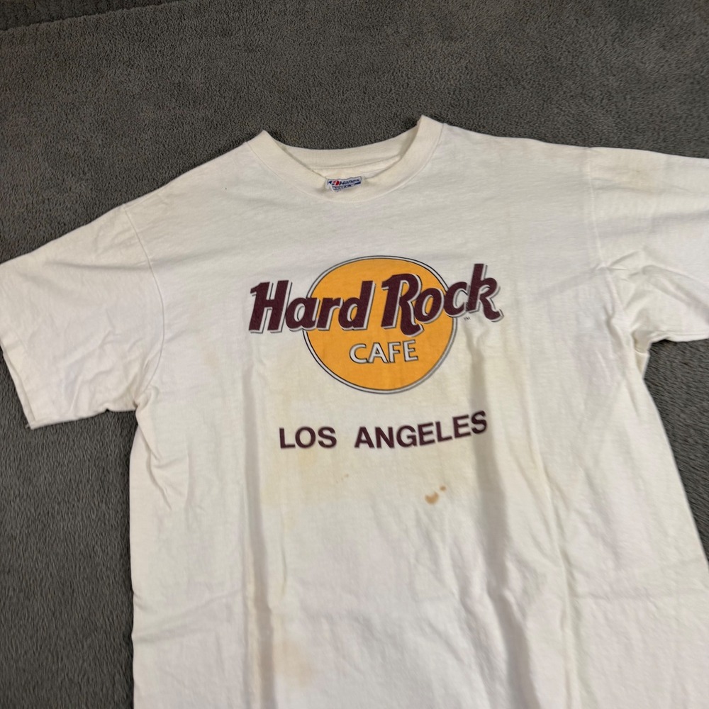 Vintage Hanes Beefy-T Hard Rock Cafe Los Angeles White Graphic T-Shirt Large USA